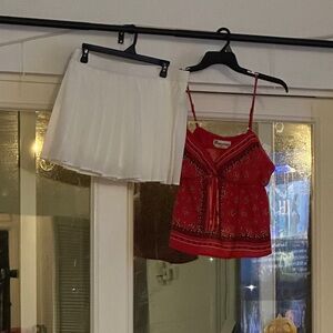 No Boundaries Red and White Skirt Set